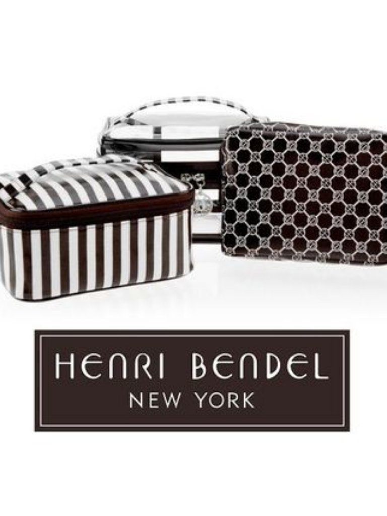 New Very Rare Henri Bendel 3 Piece Cosmetics Case Set Black And White Stripes